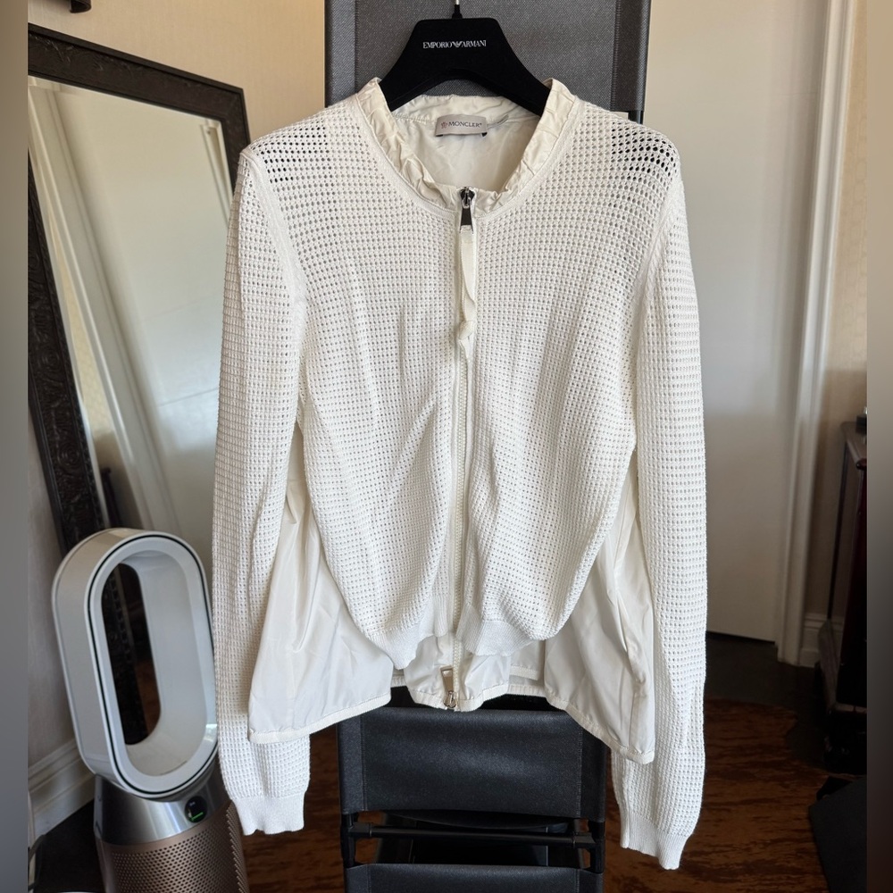 Moncler White Mesh Zip-Up Jacket